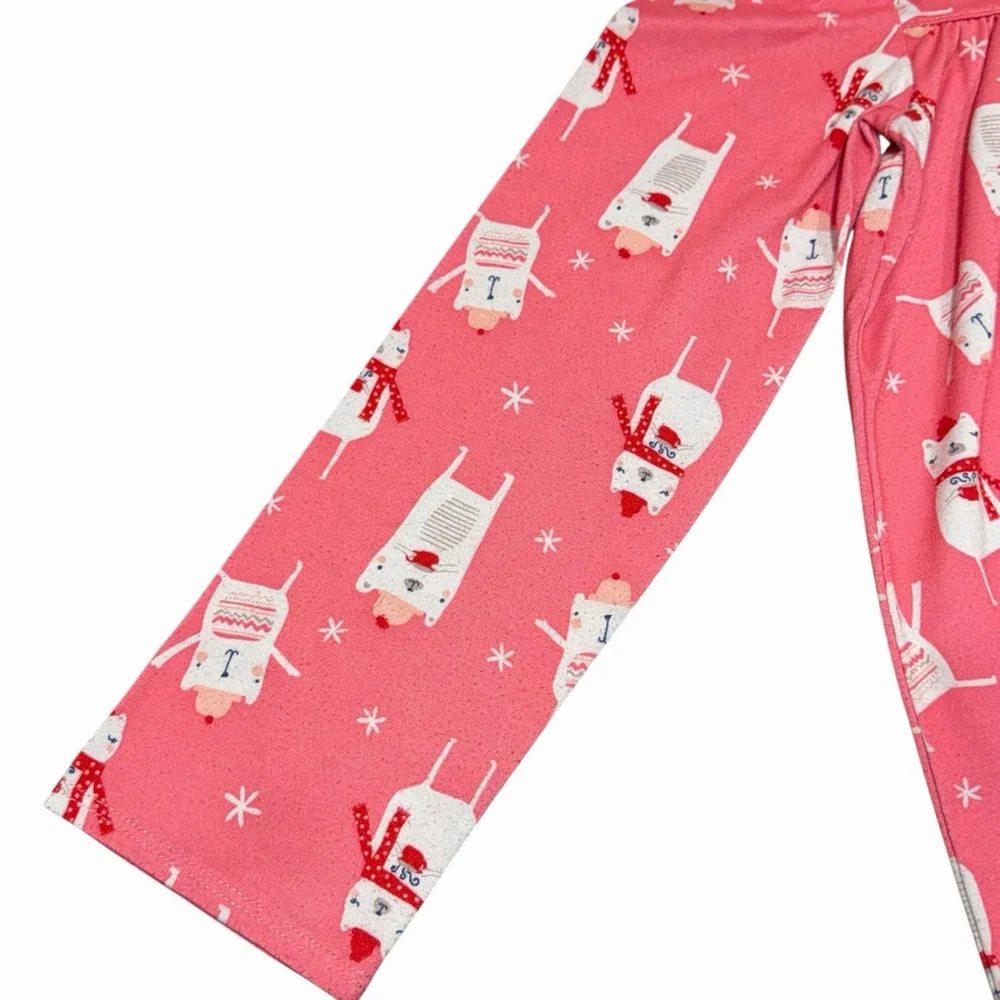 Gymboree Girls Pink Midi Length Nightgown White All Over Bear Print Size 7/8 GUC